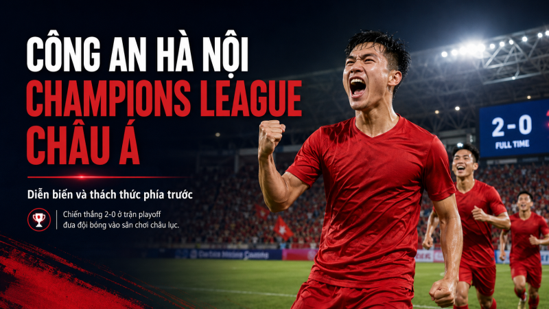HLV Mano Polking và các cầu thủ Công An Hà Nội ăn mừng chiến thắng tại AFC Champions League